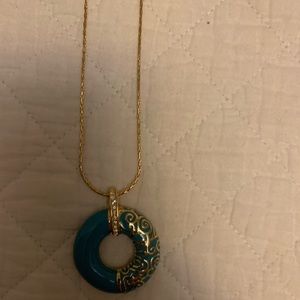 Vintage JBK turquoise enamel pendant Gold donut necklace Jackie Kennedy jewelry